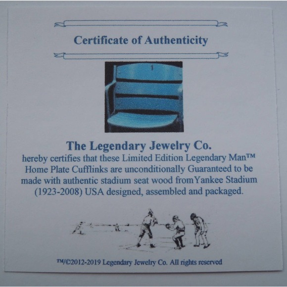 Legendary Man® old Yankee Stadium Seat Home Plate Cufflinks - Picture 3 of 8